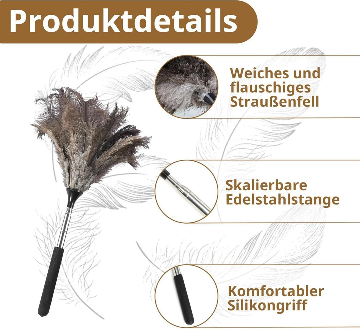 Teleskop Staubwedel Straußenfedern für hohe Oberflächen und