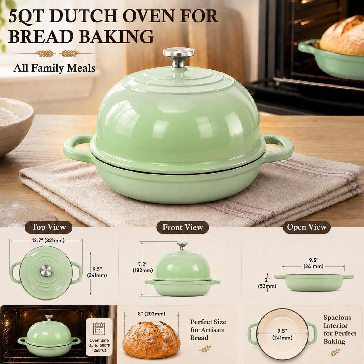 Gusseisen Dutch Oven Brotbacktopf mit Deckel & Gärkorb