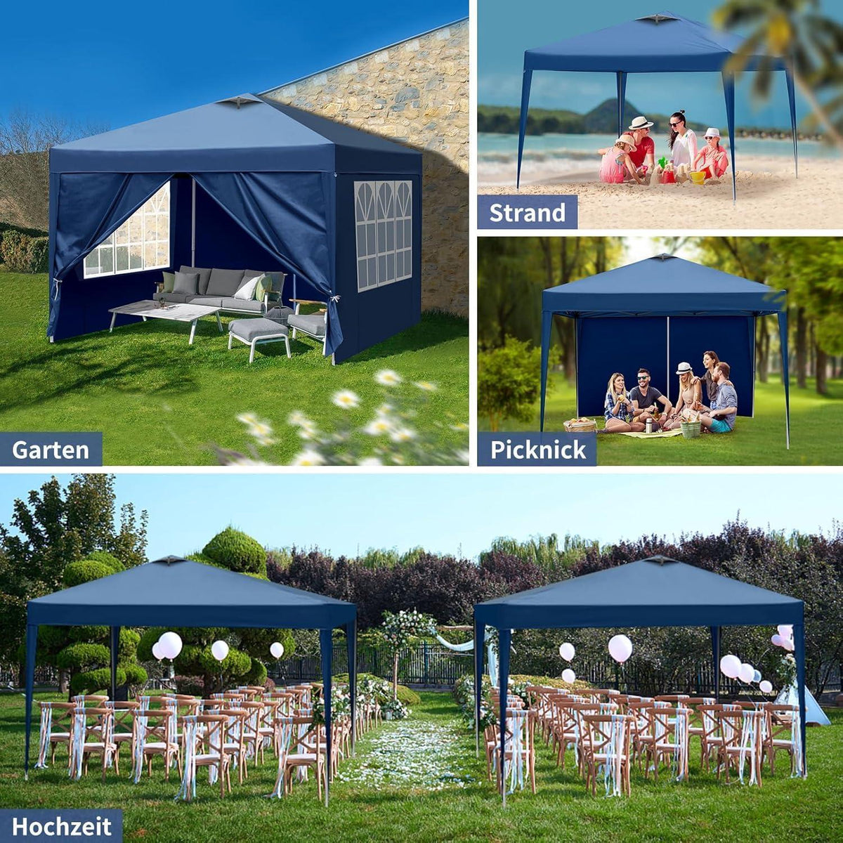 3x3m Pop-up Pavillon mit UV-Schutz & Seitenteilen