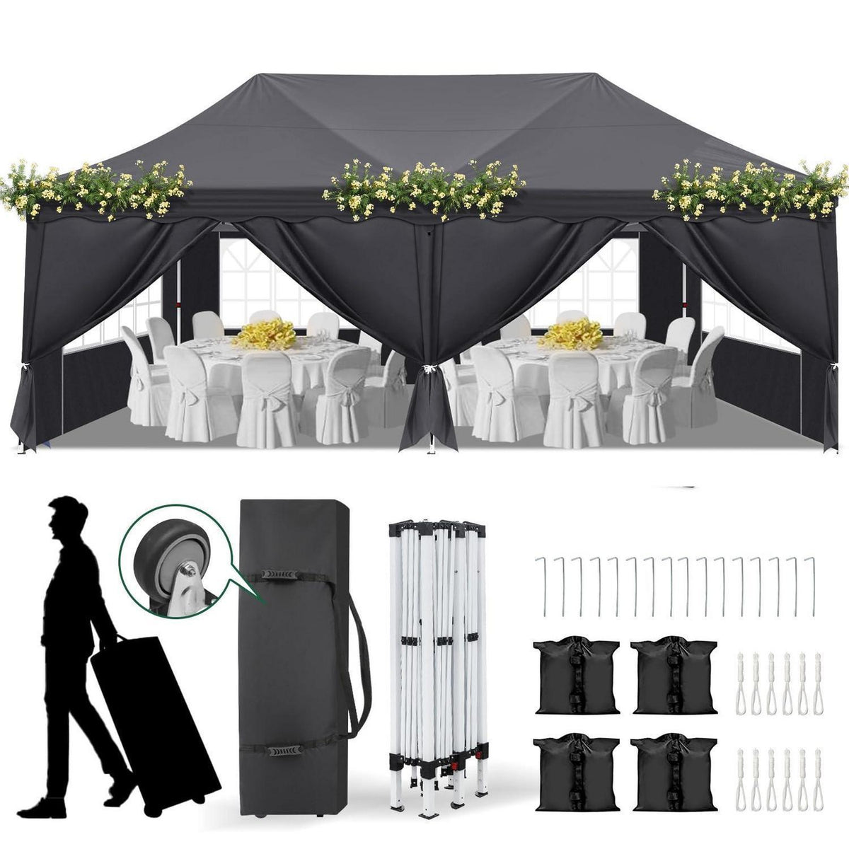 Faltpavillon 3x6m – Wasserdicht, UV-Schutz 50+, für Garten & Party