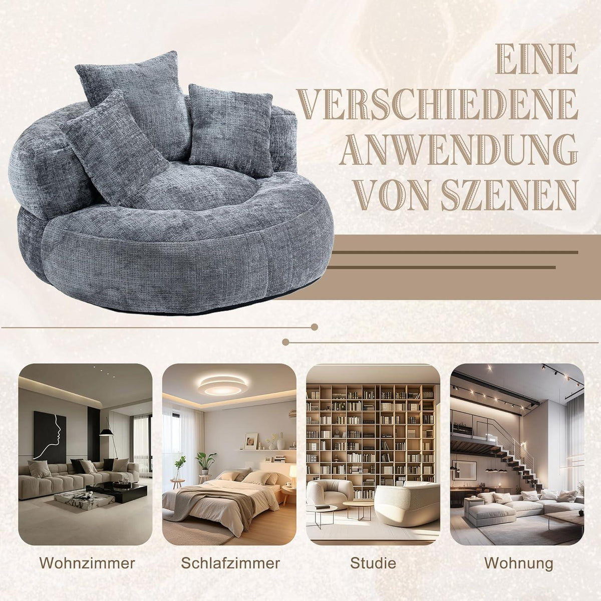 Lazy Sitzsack mit hohem Rücken – Bequemer Lounger für Wohnzimmer