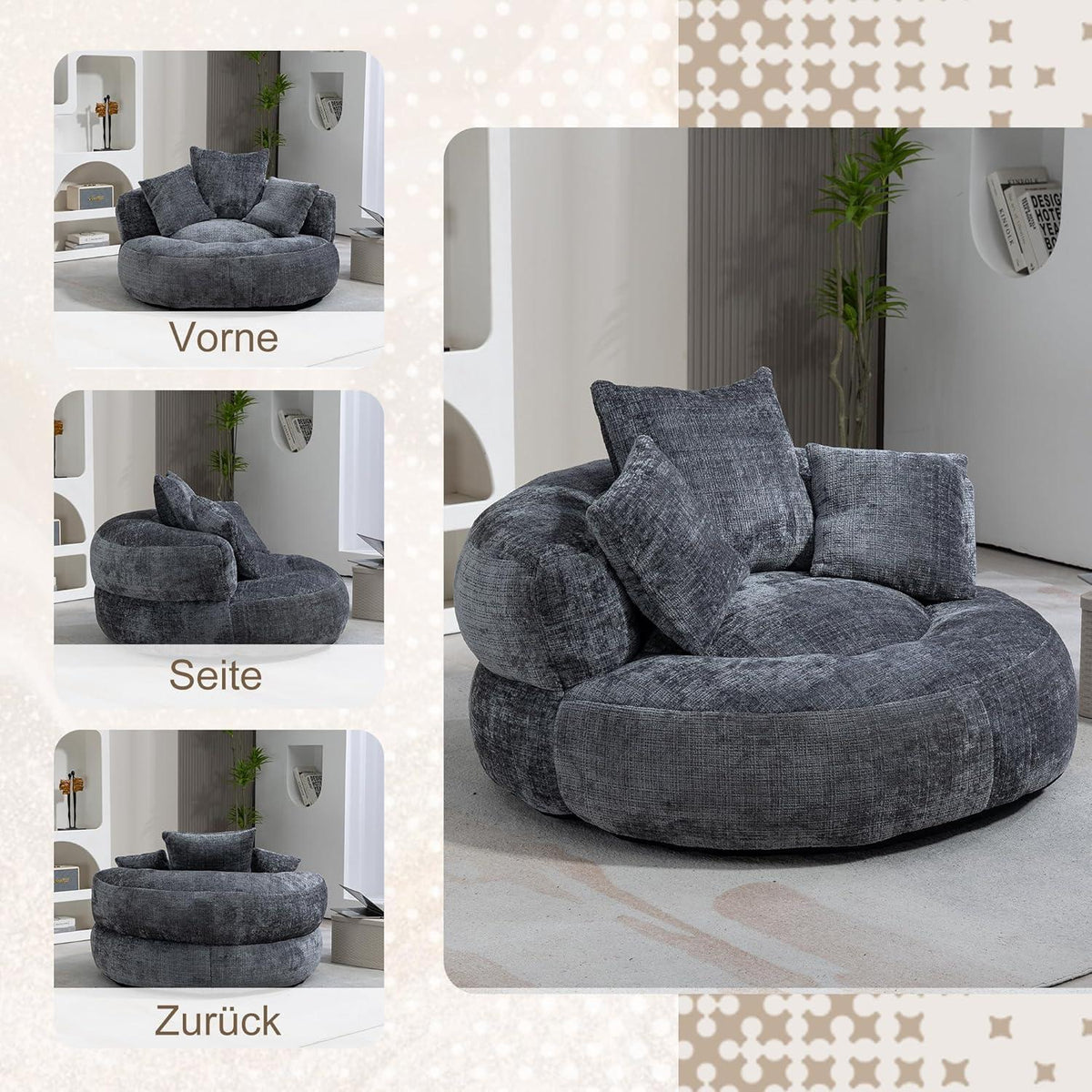 Lazy Sitzsack mit hohem Rücken – Bequemer Lounger für Wohnzimmer