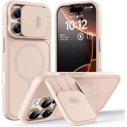iPhone 16 Pro Hülle mit Ständer und Kameraschutz, Wüstensand