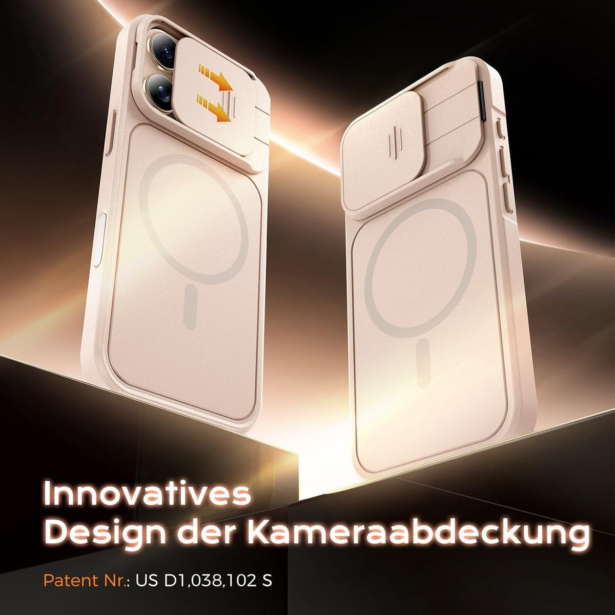 iPhone 16 Pro Hülle mit Ständer und Kameraschutz, Wüstensand