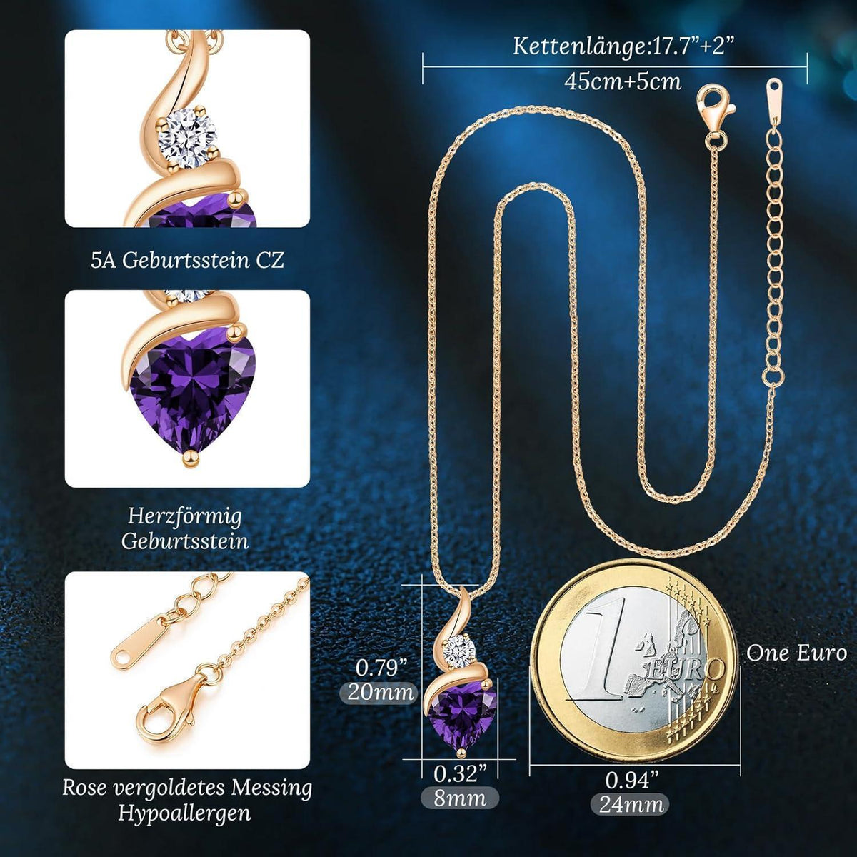 Damen Kette Infinity Herz Sterling Silber Geburtsstein Halskette