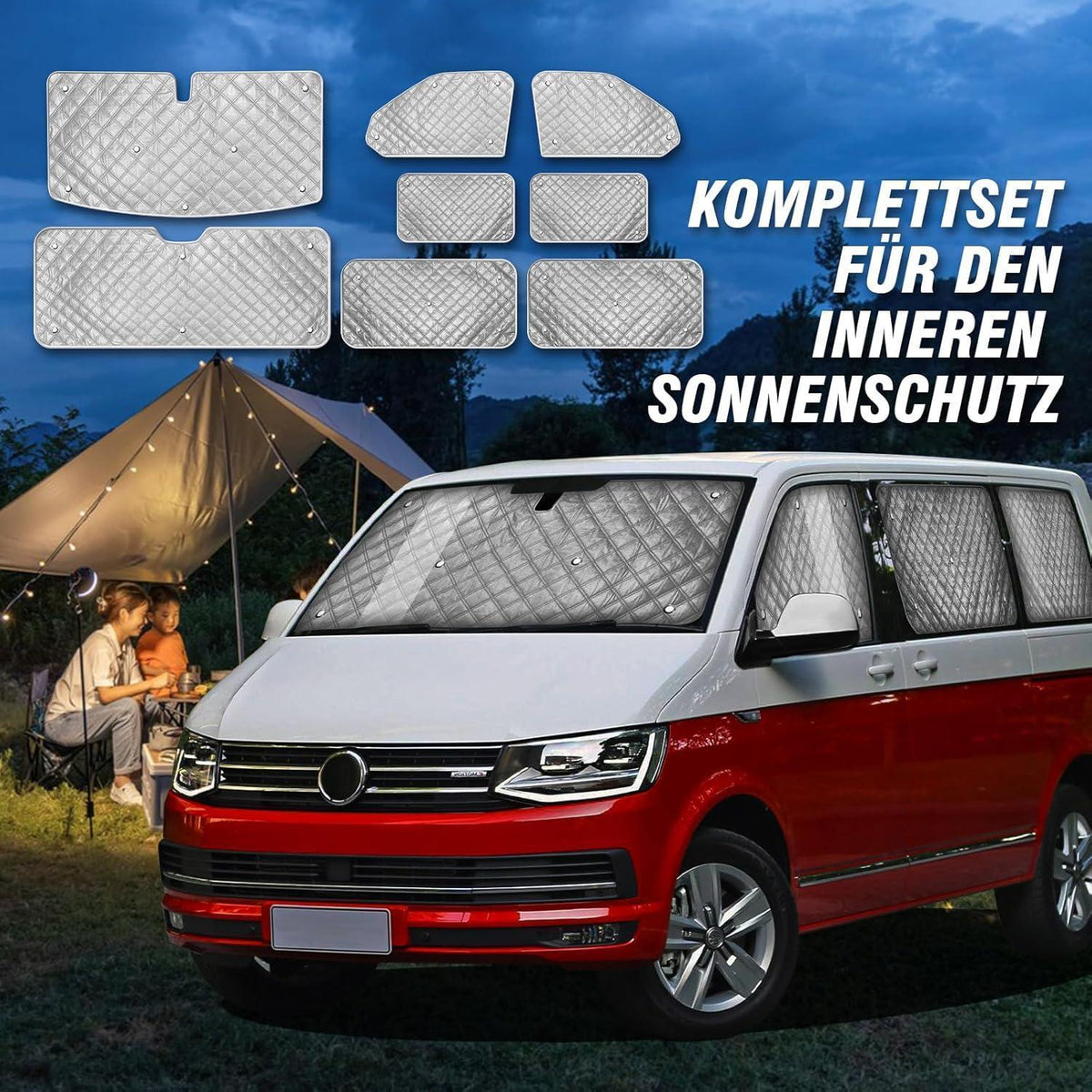 Thermo Jalousien Set VW T5/T6 LWB – 8tlg. Sonnenschutz Matte