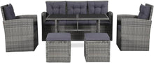 Garten Lounge Set 6 TLG. Poly Rattan Grau - Sitzgruppe für 7
