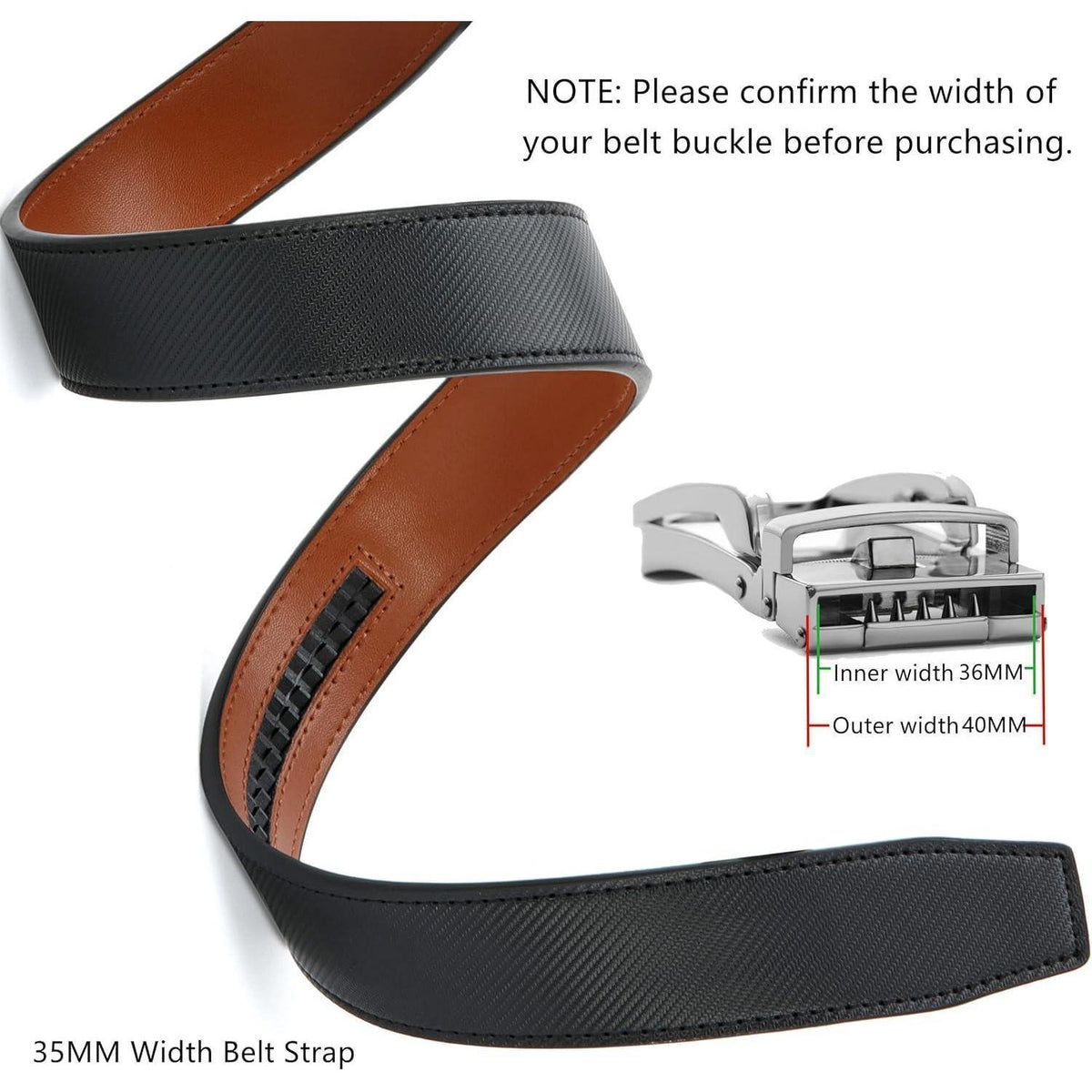 Herren Gürtel ohne Schnalle, Automatik, 35mm, zuschneidbar in Lederoptik