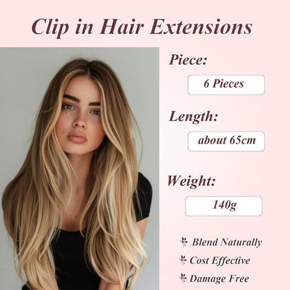 Platinblond Haarverlängerung Clip-in 65cm – Synthetisch & Wiederverwendbar