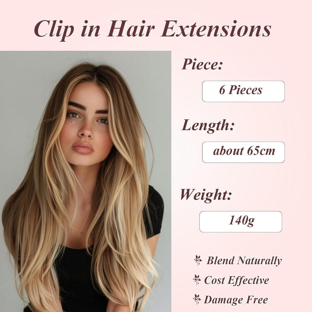 Haarverlängerung Clip-in glatt, 65cm Naturblond & Bleichblond