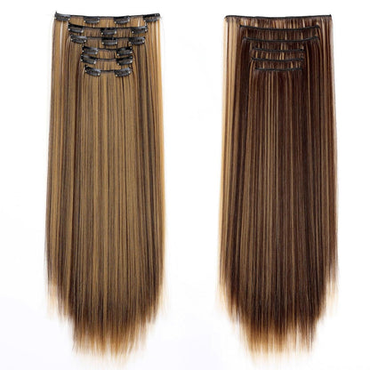 Haarverlängerung Clip-in glatt, 65cm, Mittelbraun & Dunkelblond