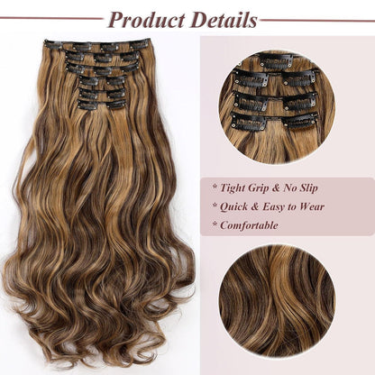 48cm Clip-in Haarverlängerung gewellt, mittelbraun & dunkelblond