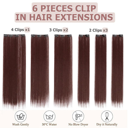 Haarverlängerung Clip-in Glatt Rotbraun 65cm