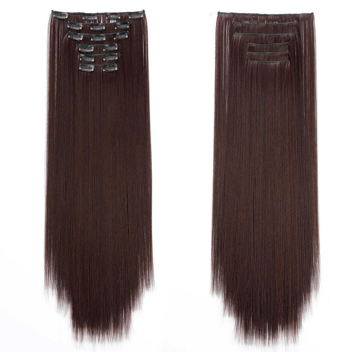 Dunkelbraune Haarverlängerung Clip-In 65cm – Synthetisch & Wiederverwendbar