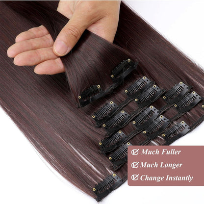 Dunkelbraune Haarverlängerung Clip-In 65cm – Synthetisch & Wiederverwendbar