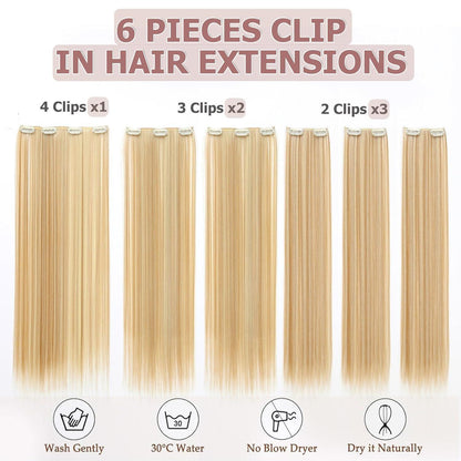 Haarverlängerung Clip-in glatt 65cm Dunkelblond & Bleichblond