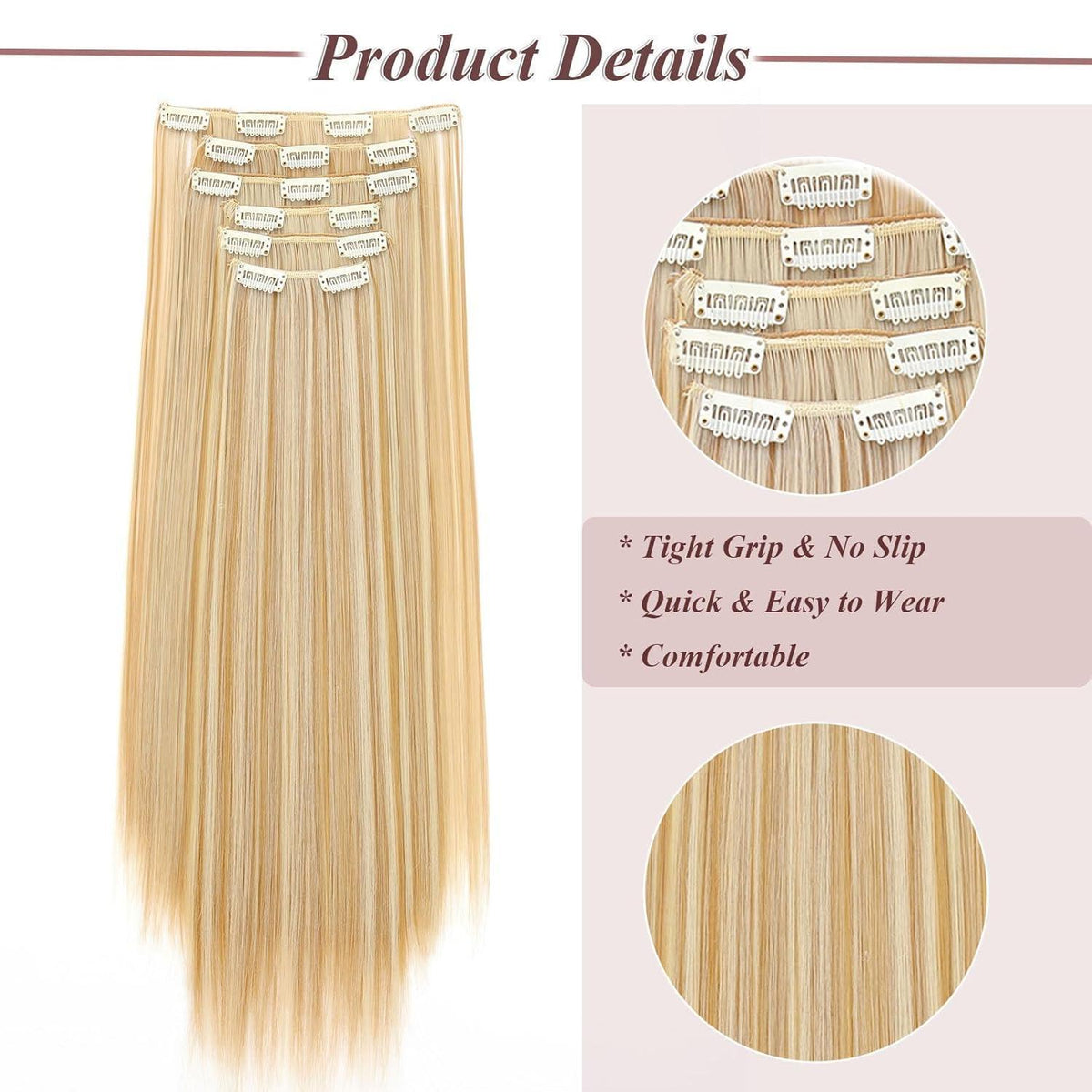 Haarverlängerung Clip-in glatt 65cm Dunkelblond & Bleichblond