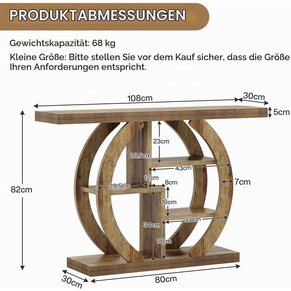 Konsolentisch 108 cm mit Regalen – Holzoptik Eiche Braun