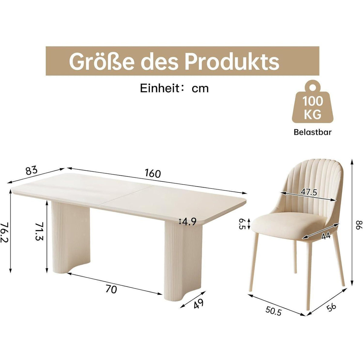 Weißer Esstisch Set mit 6 gepolsterten Stühlen – Modernes Design
