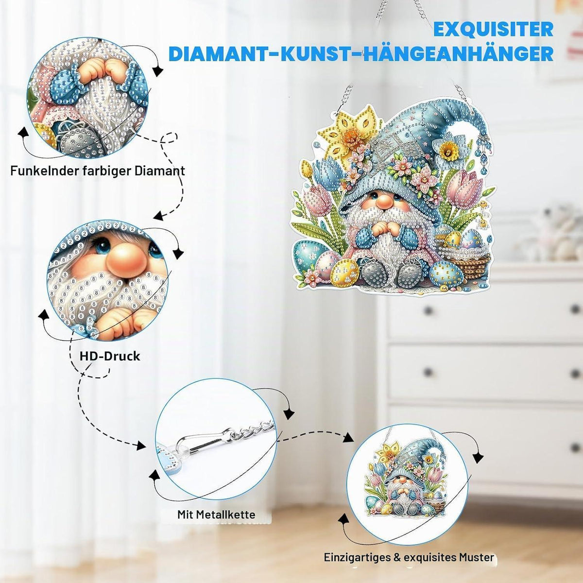 Diamant Painting Osteranhänger Gnom – Bastelset für Kinder & Erwachsene