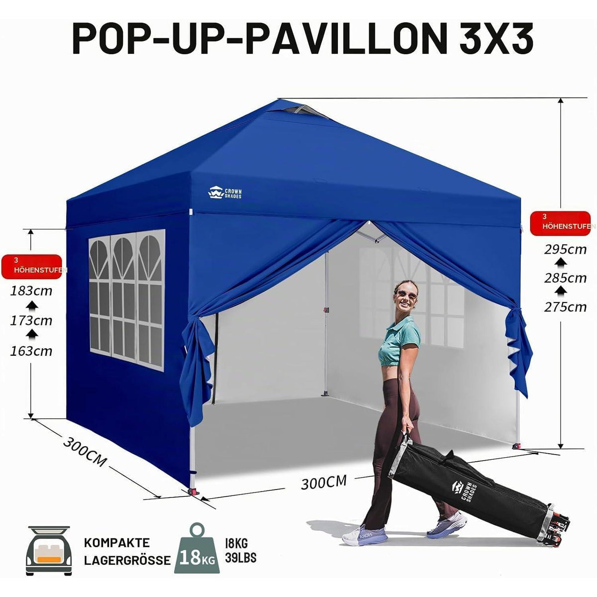 3x3m Faltpavillon wasserdicht mit Seitenwänden & UV-Schutz