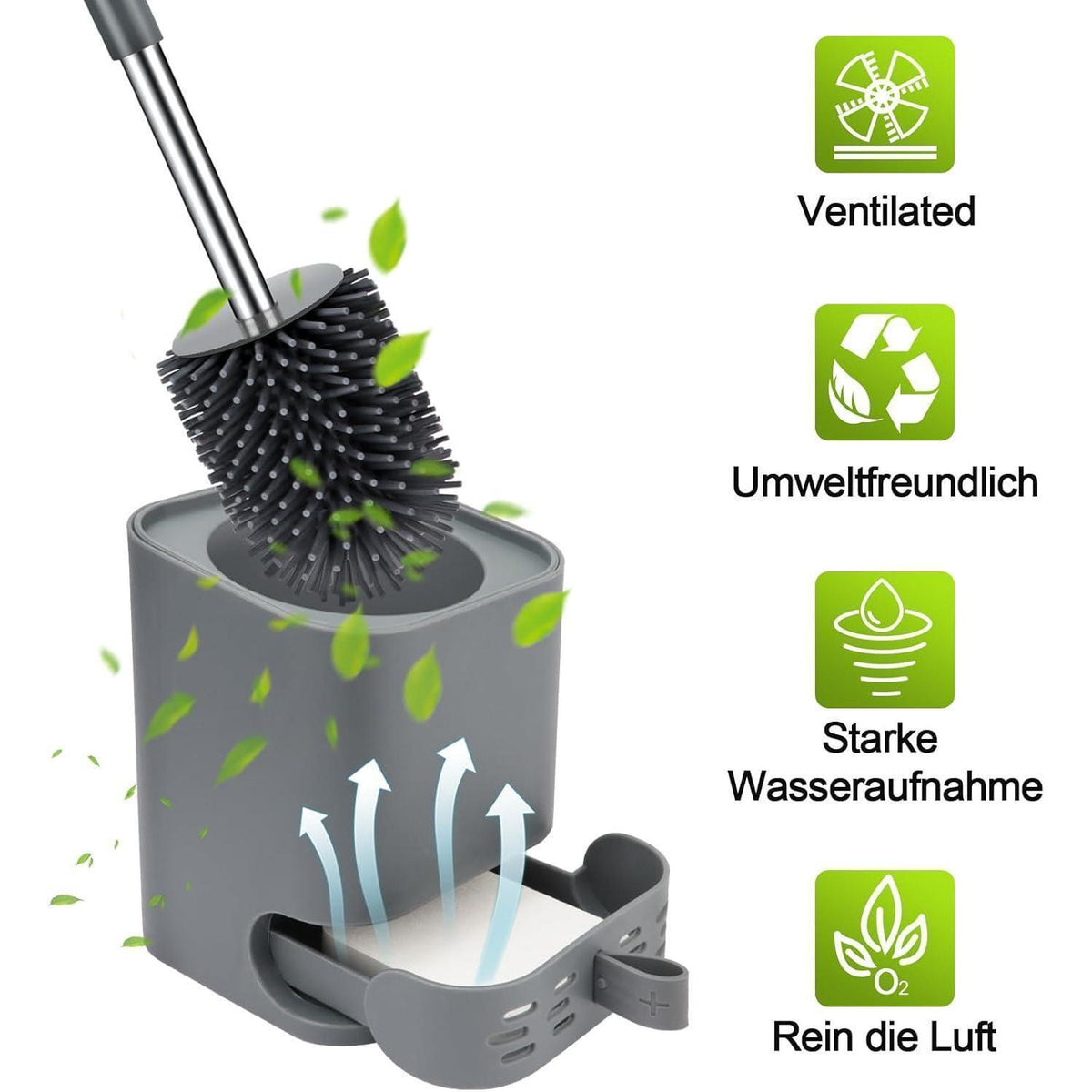 Silikon Klobürste 2er-Set mit Halter, Wandmontage & Stehen, Grau