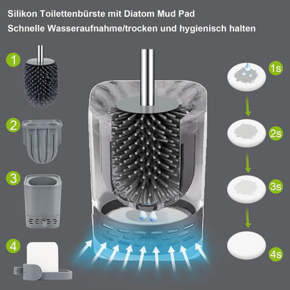 Silikon Klobürste 2er-Set mit Halter, Wandmontage & Stehen, Grau