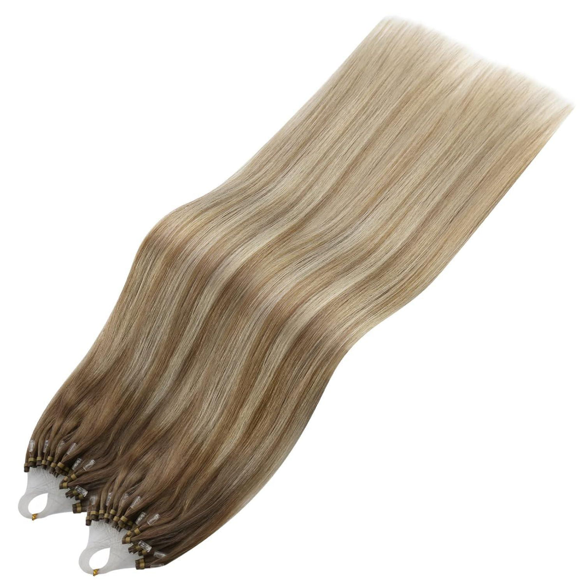 Echthaar Micro Ring Extensions Ombre Hellbraun Platinblond 55cm
