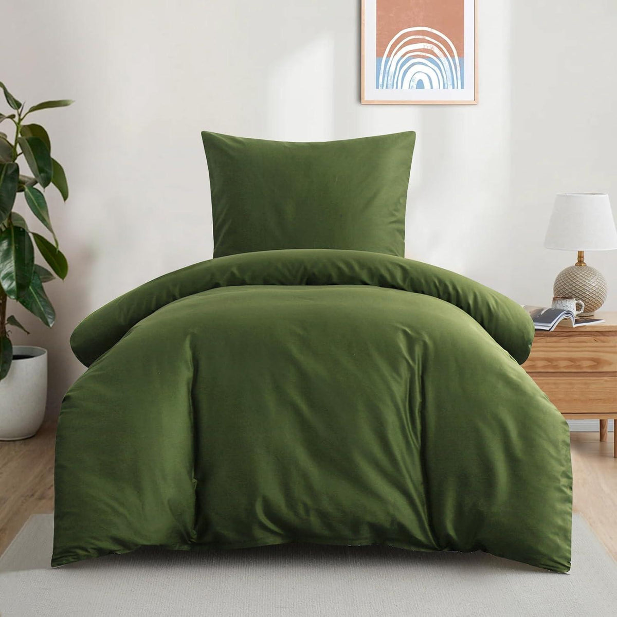Bettwäsche-Set Baumwolle 140x200 Olivegrün mit Kissenbezug 80x80