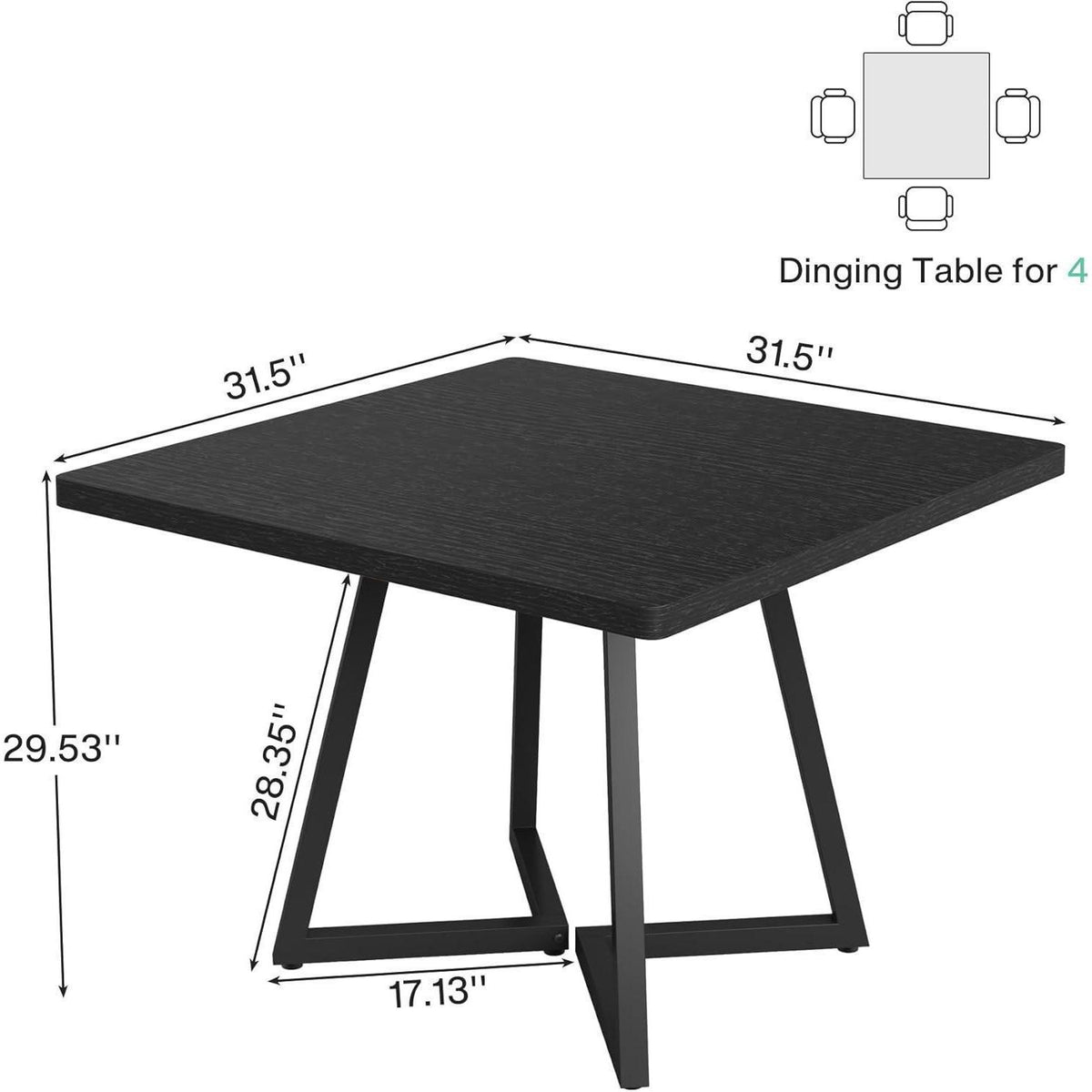 Kleiner Esstisch 80x80 cm Holz Metall Schwarz – Küchentisch für 2-4 Personen