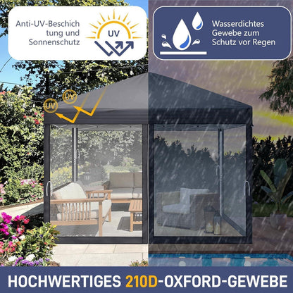 Faltpavillon 3x3 mit Moskitonetz & UV-Schutz – Anthrazit