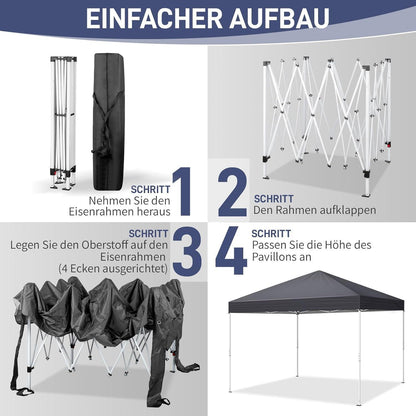 Faltpavillon 3x3 mit Moskitonetz & UV-Schutz – Anthrazit