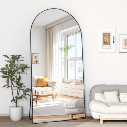 Gewölbter Standspiegel Schwarz 180x80 cm – Kratzfest & Bruchsicher