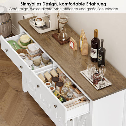 Weißes Sideboard 140cm | Küchenschrank mit Arbeitsplatte & Schubladen
