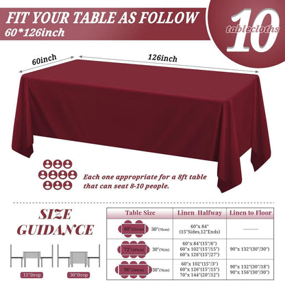 Rechteckige Tischdecke Burgunderrot 152x320cm - 10er Pack