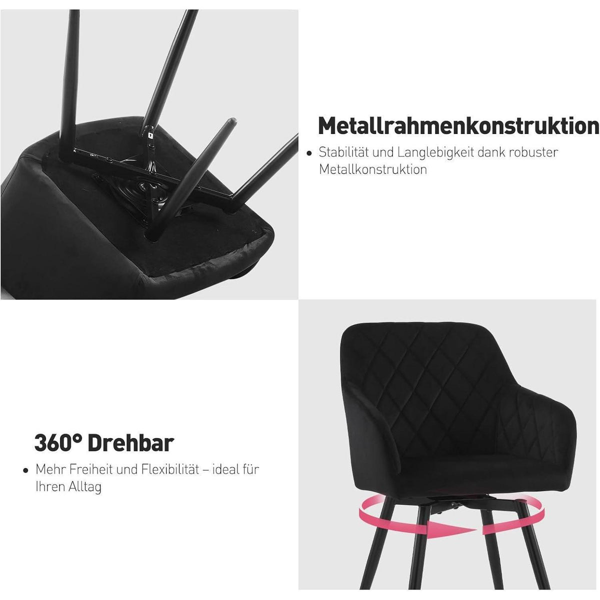 Drehbarer Esszimmerstuhl Set 4er – Samt Schwarz