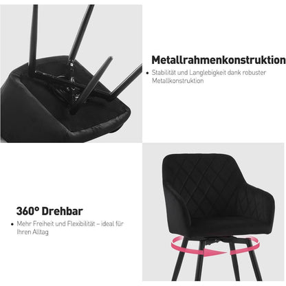 Drehbarer Esszimmerstuhl Set 4er – Samt Schwarz