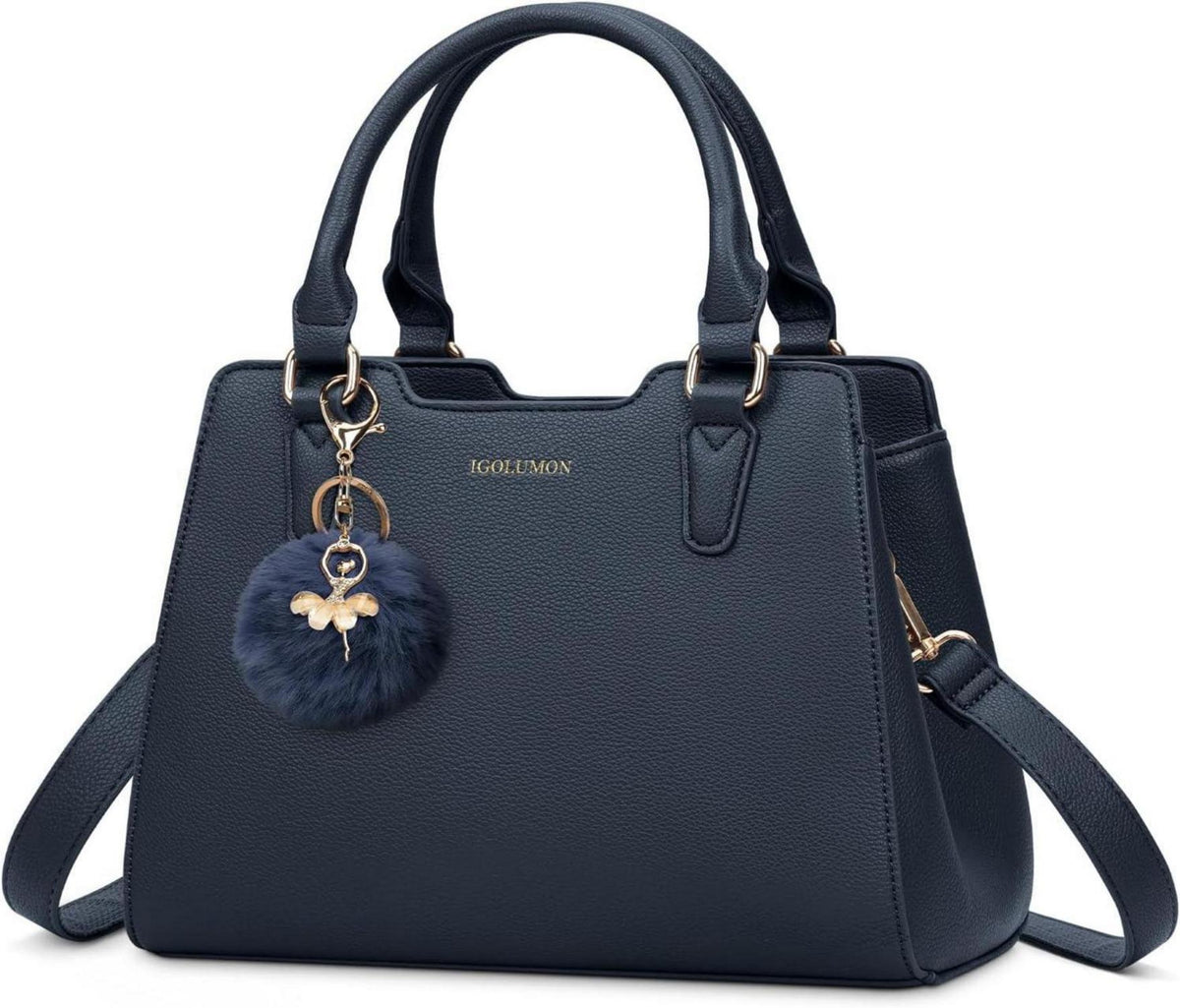 Handtasche Damen Mittelgroß Leder Henkeltasche Dunkelblau Elegante