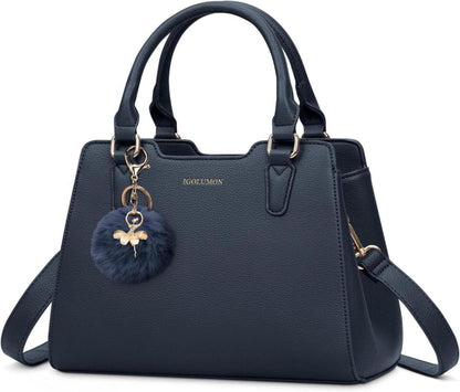 Handtasche Damen Mittelgroß Leder Henkeltasche Dunkelblau Elegante