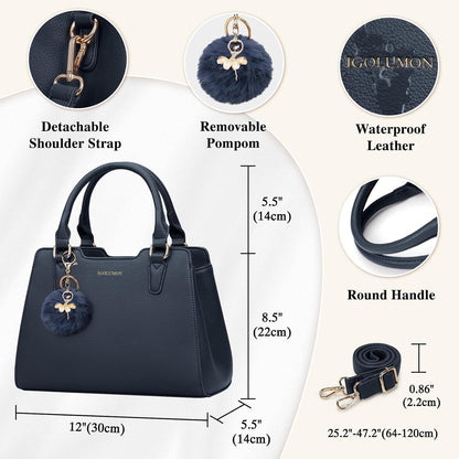 Handtasche Damen Mittelgroß Leder Henkeltasche Dunkelblau Elegante