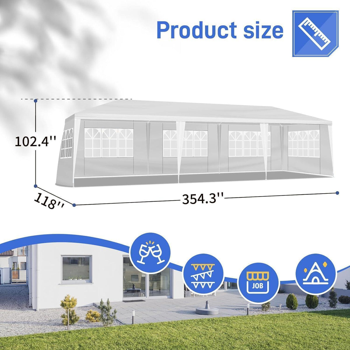 Faltbarer Gartenpavillon 3x9m – Wasserdichtes Partyzelt mit Seitenteilen