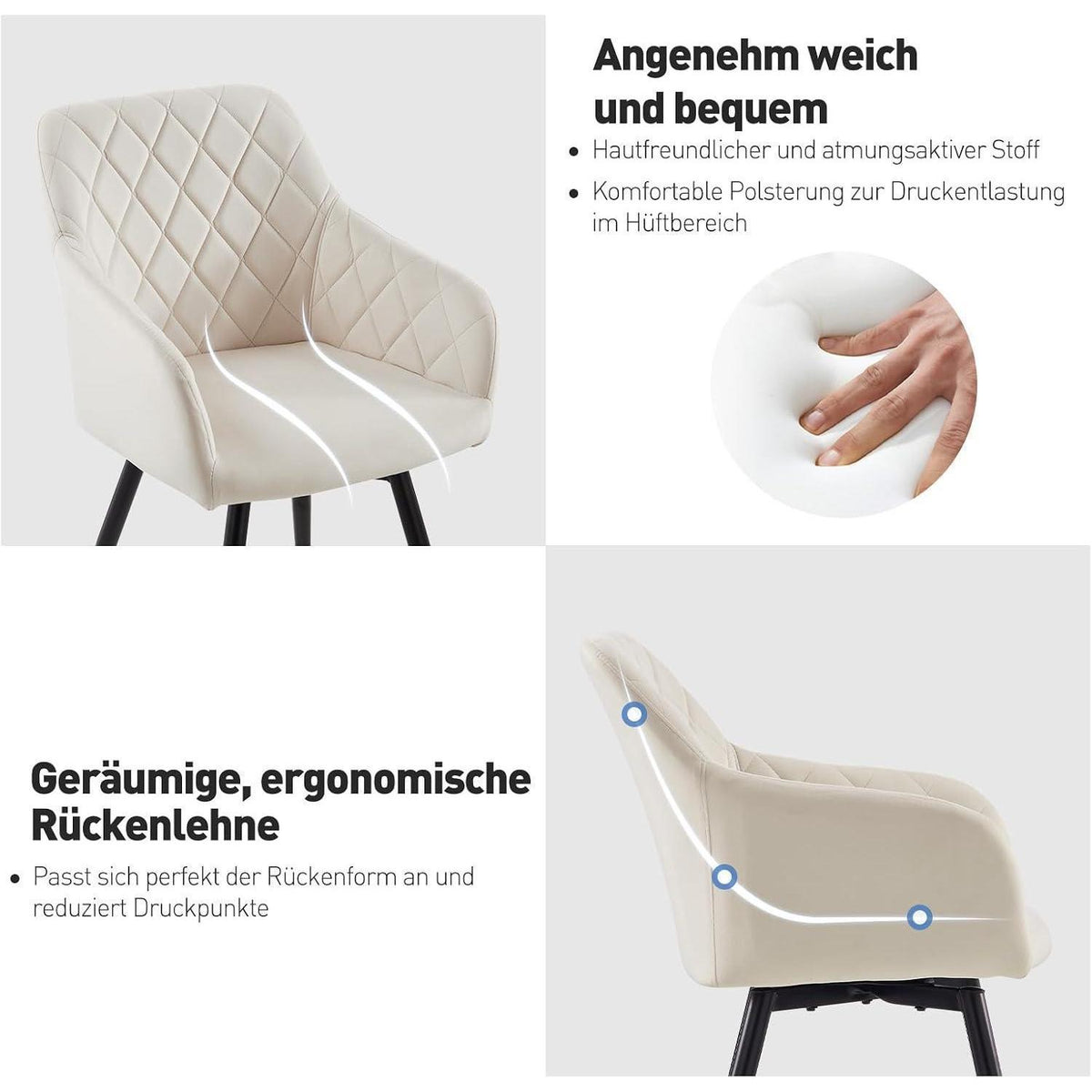 Drehbarer Esszimmerstuhl mit Armlehnen, Samt Beige 2er Set
