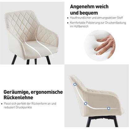 Drehbarer Esszimmerstuhl mit Armlehnen, Samt Beige 2er Set