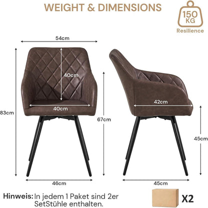 Drehbarer Esszimmerstuhl mit Armlehnen – 4er Set Braun