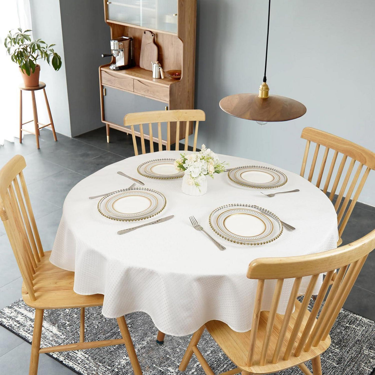 Runde Tischdecke weiß 178 cm – Knitterfrei & Wasserabweisend