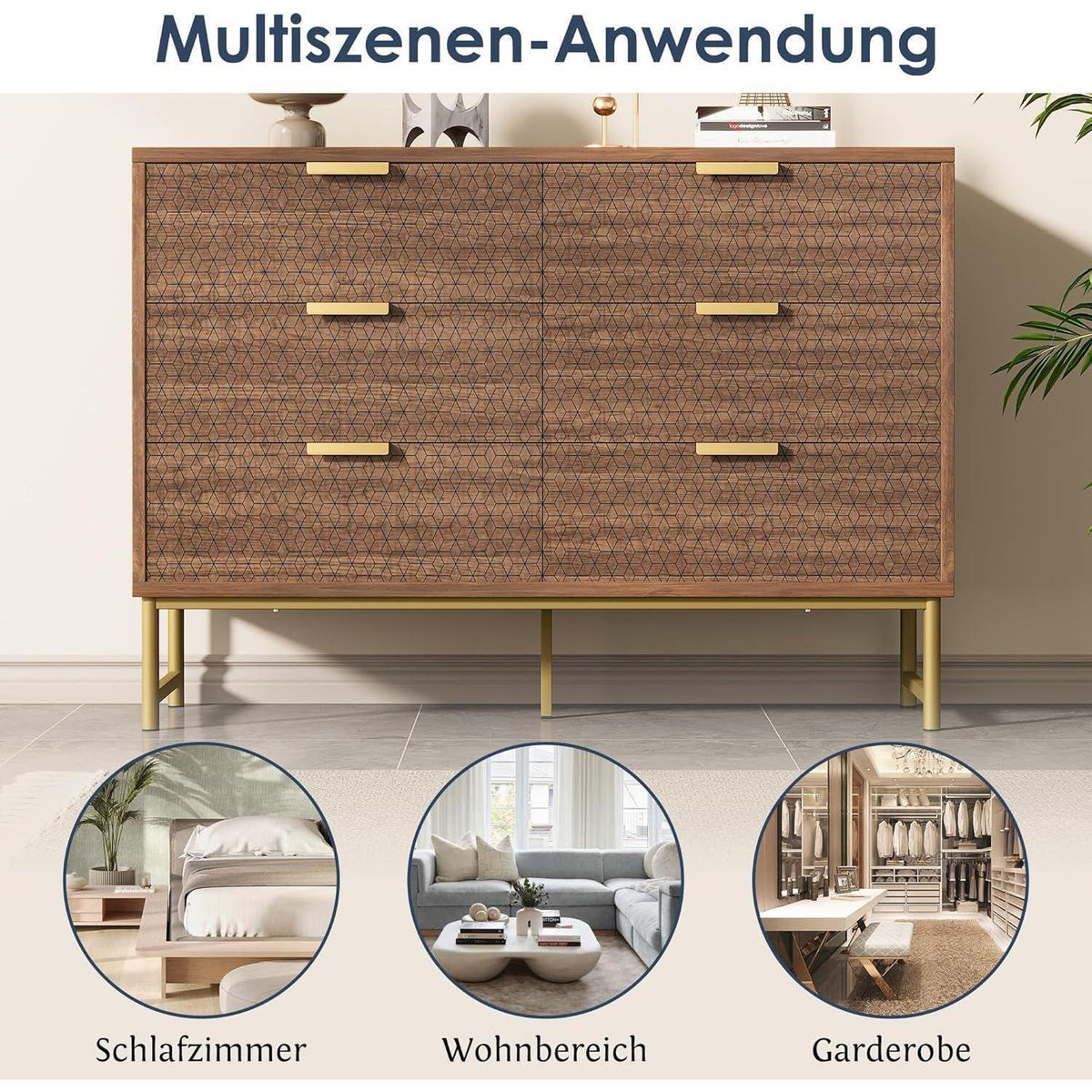 Kommode 6 Schubladen Nussbaum – Modernes Schlafzimmer Möbel