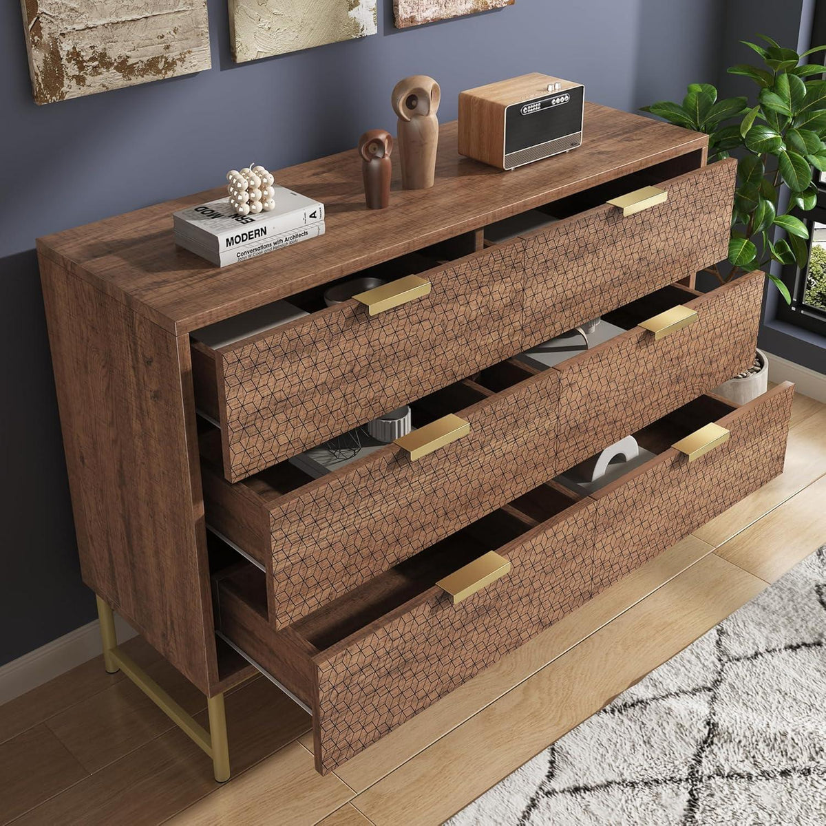 Kommode 6 Schubladen Nussbaum – Modernes Schlafzimmer Möbel