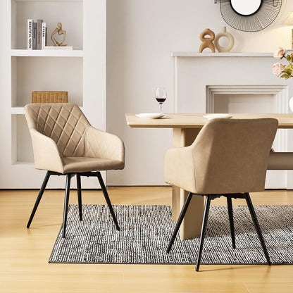 Drehbarer Esszimmerstuhl mit Armlehnen – Beige (2er Set) in Lederoptik
