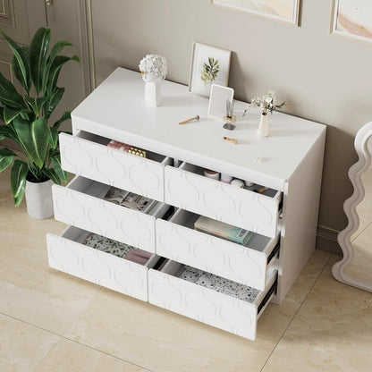 Kommode mit 6 Schubladen, Weiß, Flurschrank mit Wellenmuster