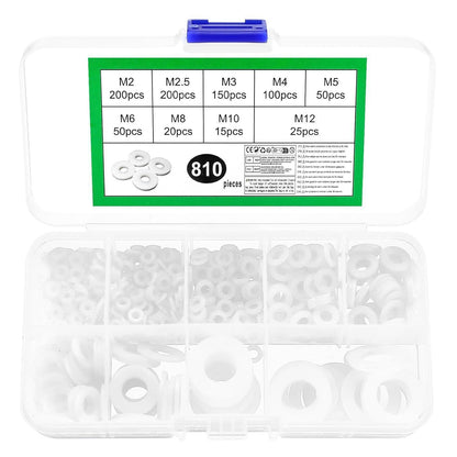 810x Nylon Unterlegscheiben Set Weiß M2-M12 mit Aufbewahrungsbox